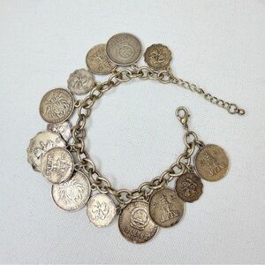 Vintage Style Coin Charm Bracelet China Hong Kong South Korea Travel Collectible